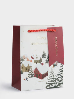 Пакет подарочный, 12х16 см, бумага, бело-красный, Снежный город, Town