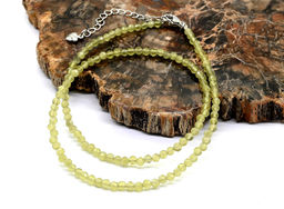 Чокер из улексита с эффектом кошачьего глаза шарик гр.3мм цвет оливковый, 40см