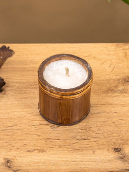 Свеча в бамбуке, 7×7×6 см, 100 мл, бежевая