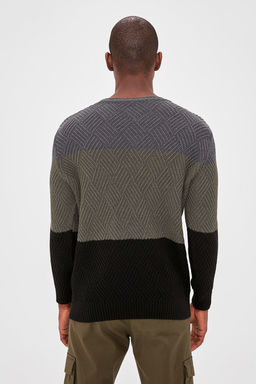 TRENDYOL MAN Indigo Regular Bisiklet Yaka Renk Bloklu Kazak TMNAW20LS0026 - Trendyolmilla фото 4