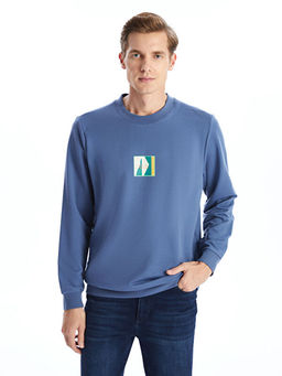 Bisiklet Yaka Uzun Kollu Nak??l? Erkek Sweatshirt