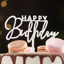 Цена за 3 шт. Топпер для торта «День рождения», серебро