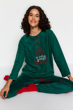 Yesil Y?lbas? Temal? Polar K?sl?k Orme Pijama Tak?m? THMAW24PT00265