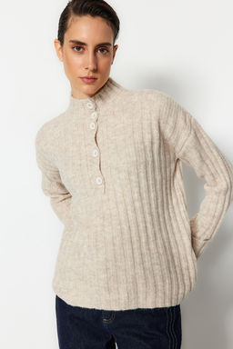 Sar? Genis Kal?p Yumusak Dokulu Dik Yaka Triko Kazak TWOAW21KZ0783 - Trendyolmilla фото 16