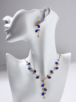 Набор 2 предмета: серьги, колье Изумление цветение, цвет сине-белый в золоте, 42 см