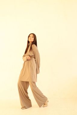 7366 Костюм трикотажный в стиле бохо серо-бежевый - Martichelli фото 10