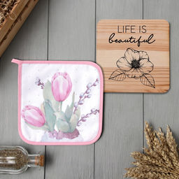Набор кухонный «Этель. Тюльпаны»: прихватка 19×19 см, подставка под горячее
