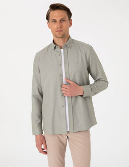 Haki Oxford Slim Fit Kolay _t_lenebilir G_mlek