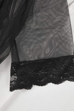 Siyah 3lu Tul Dantel Detayl? Kaps?z Orme Sabahl?k+Ic Camas?r? Tak?m? THMAW26CC00013 - Trendyolmilla фото 7