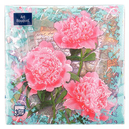 Салфетки бумажные "Art Bouquet" 33х33см, 3-х слойные, 20 штук в упаковке, 100% целлюлоза, "Пионы" (Россия)