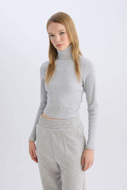 Классная облегающая водолазка в рубчик, базовая однотонная футболка с длинными рукавами