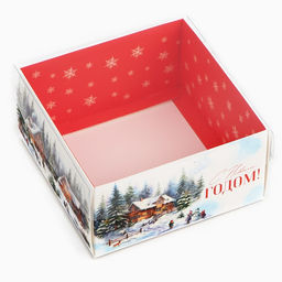 Цена за 5 шт. Коробка для кондитерских изделий новогодняя с пластиковой крышкой «Любимый праздник», 12×6×11.5 см