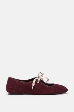 LACE-UP SPLIT SUEDE BALLET FLATS - Zara фото 2