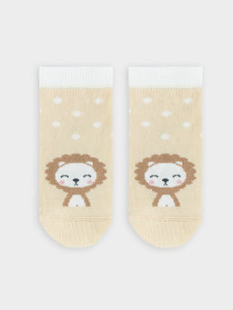 Цена за 5 пар! Носки детские бежевые с рисунком в виде льва