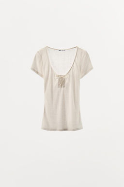 POINTELLE TOP WITH SATIN BOW - Zara фото 4