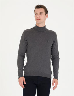 Gri Melanj Slim Fit Bal_k__ Yaka Basic Triko Kazak - Pierre cardin фото 3