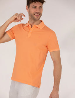 A__k Turuncu Slim Fit %100 Pamuk Polo Yaka Merserize Ti__rt
