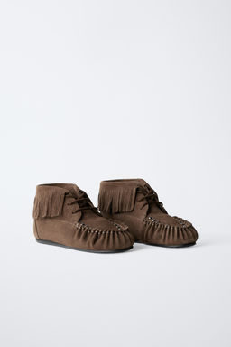 LEATHER LOW ANKLE BOOTS WITH FRINGES - Zara фото 2