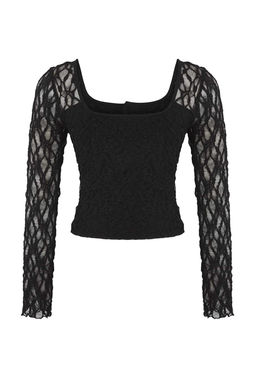Teen Siyah Dugmeli Fitted/Vucuda Oturan Dantel Orme Bluz TWOAW26BZ00016