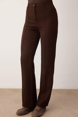 Koyu Kahverengi Kal?n Esnek Kumas Straight/Duz Kesim Nervur Dikisli Pantolon TWOAW26PL00027