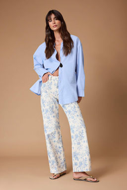 Cok Renkli DOKUMLU Cicek Bask?l? %100 Pamuk Yuksek Bel Wide Leg Jeans TWOSS26JE00222 - Trendyolmilla фото 4