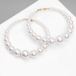 Серьги кольца с жемчугом QF Нежность жемчуга, d=8 см, белые в золоте