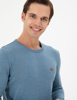 Erkek Slim Fit Bisiklet Yaka Mavi Kazak - U.s. polo assn фото 2