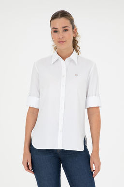 Рубашка U.S. Polo Assn женская с длинным рукавом белая хлопок  фото 15