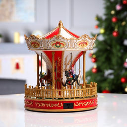 Светодиодная фигура «Красная карусель» 23×28×23 см, полистоун, от батареек АА×3, USB, свечение мульти