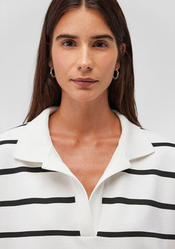 Siyah Cizgili Polo Yaka Sweatshirt - Mavi фото 6