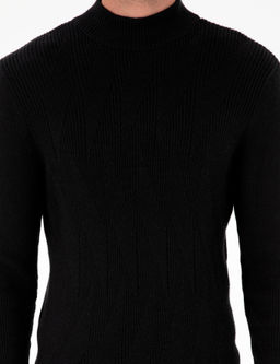 Siyah Slim Fit Yar_m Bal_k__ Yaka Y_n Kar___ml_ Triko Kazak - Pierre cardin фото 6