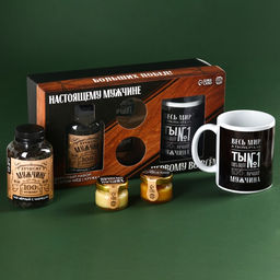 Набор Больших побед: чай чёрный с травами 50 г., кружка 300 мл., крем-мёд с имбирём и абрикосом 60 г (2 шт. х 30 г).