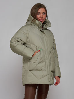 Зимняя женская куртка модная с капюшоном светло-зеленого цвета 52362ZS - HULDLUCK фото 10