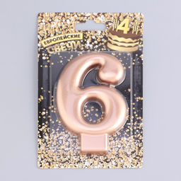 Цена за 2 шт. Свеча для торта «Европейская ГИГАНТ», цифра 6, 7 см, розовое золото