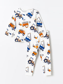 Bisiklet Yaka Uzun Kollu Bask?l? Erkek Bebek Pijama Tak?m? 2li