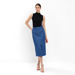 Юбка женская MINAKU: Jeans Collection цвет электрик, размер 50