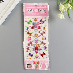 Наклейка пластик стразы Розочки и бантики МИКС 25х10 см