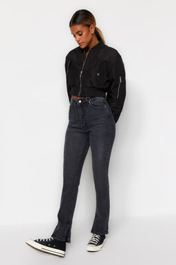 Siyah Y?rtmacl? Yuksek Bel Straight Jeans TWOSS22JE0430 - Trendyolmilla фото 3