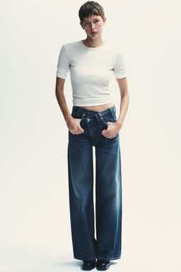TRF WIDE-LEG CROSSED WAIST HIGH-WAIST JEANS