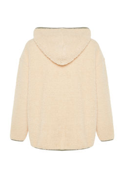 TRENDYOLMILLA Ekru Kal?n Polar Kontrast Biyeli Kapusonlu Relaxed/Rahat Kal?p Orme Sweatshirt TWOAW24SW00021  фото 8