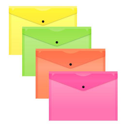 Цена за 2 шт. Набор папок-конвертов на кнопке 4 штуки, А4, 180 мкм, Calligrata Neon, полупрозрачные, неоновый МИКС