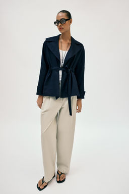 CHAQUETA TRENCH CON LINO CINTUR?N / Marino