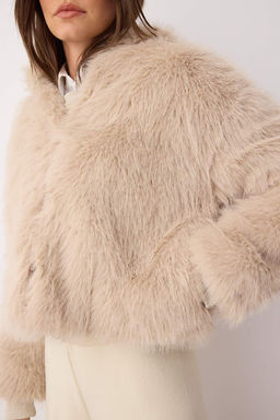 Bej Oversize Kal?p Kapusonlu Kurk Mont TWOAW26MO00025 - Trendyolmilla фото 11