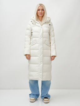 Пальто утепленное стеганное зимнее с капюшоном женское бежевого цвета 9610B - Mtforce фото 6