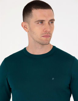 Ye_il Slim Fit Bisiklet Yaka Y_n Kar___ml_ Basic Triko Kazak - Pierre cardin фото 2