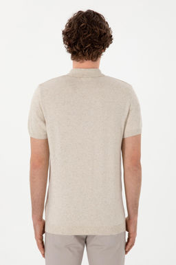 Erkek Slim Fit Polo Yaka Krem Triko Ti__rt