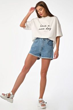Футболка оверсайз с надписью из хлопка молочная - Fly фото 5