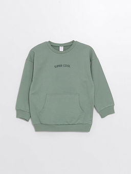 Bisiklet Yaka Uzun Kollu Bask?l? Erkek Bebek Sweatshirt