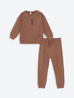 Bisiklet Yaka Uzun Kollu Bask?l? Erkek Bebek Sweatshirt ve E?ofman Alt 2li Tak?m