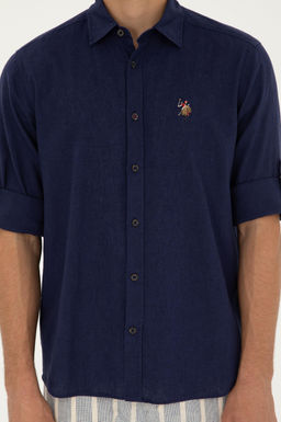 U. S. Polo Assn / Мужская темно-синяя базовая рубашка с длинным рукавом - U.s. polo assn фото 6